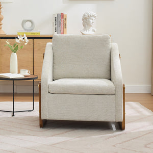 English Elm 057-Set Chenille Fabric Modern Upholstered Armchair with Wooden Side Frame, Ergonomic Cushioned Comfort Beige W527P239825