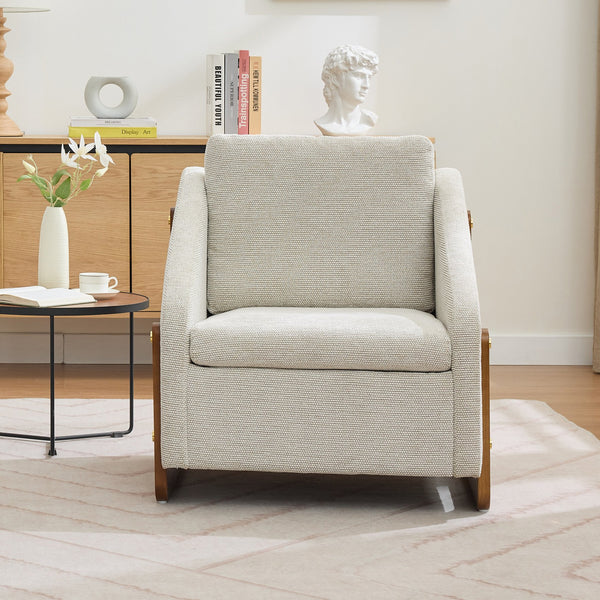English Elm 057-Set Chenille Fabric Modern Upholstered Armchair with Wooden Side Frame, Ergonomic Cushioned Comfort Beige W527P239825