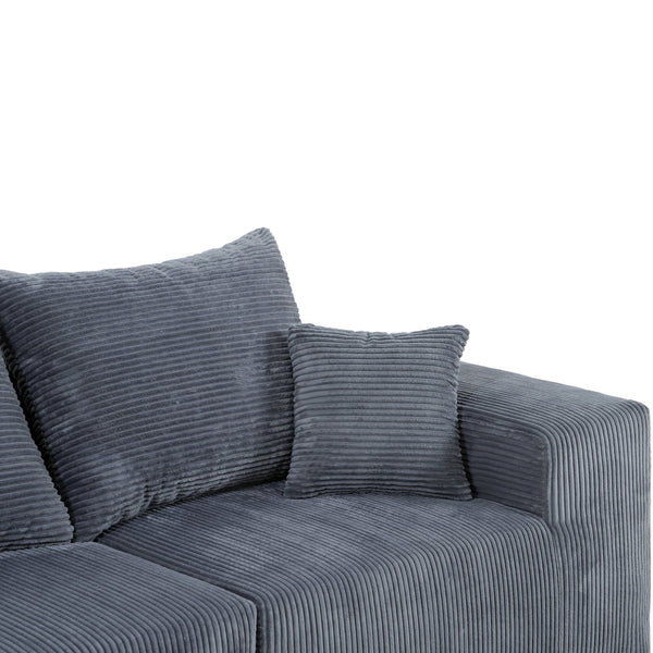 English Elm 4-Piece Modular L-Shaped Sectional Sofa with Corduroy Upholstery, Convertible Chaise, Pillows Included Grey W3163S00037
