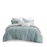 INK+IVY Kara  3 Piece Cotton Jacquard Comforter Set II10-1105 Aqua