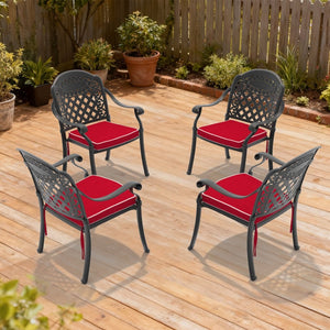 English Elm Cast Aluminum Outdoor Dining Chairs Set of 4 Sculpted Relief Frame Stackable Patio W1710S00505
