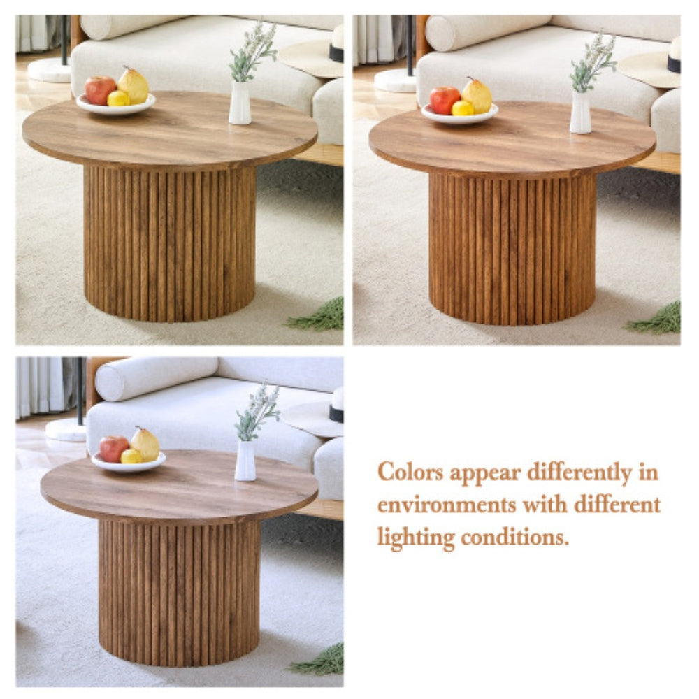 English Elm A Round Mdf Coffee Table with Sculptural Roman Legs and Hidden Storage for Living Rooms W2827P366711