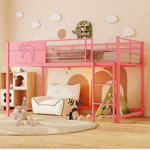 English Elm Twin House Shaped Metal Bed Frame for Kids with Full Guardrails and Low Floor Design W3752P458302