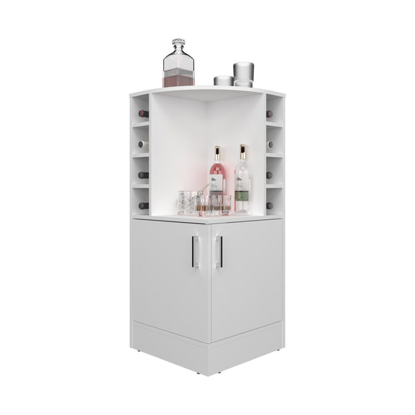 English Elm Bar Cabinet with Concealed Double Doors and 8 Wine Bottle Slots, Durable Engineered Wood Storage Solution White 47.2 L x 23.23 W x 4.72 H B097P296836
