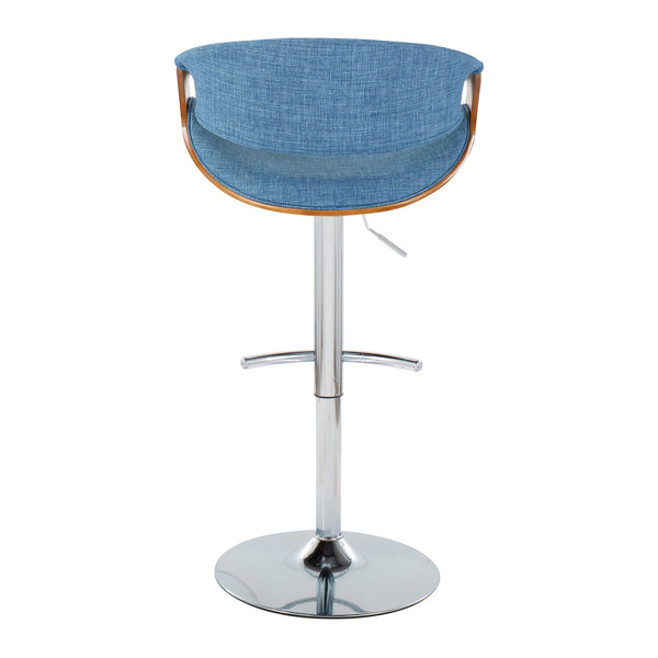 English Elm Curvo Mid-Century Modern Adjustable Barstool Set Of 2 - Blue Upholstery, Chrome Base, Swivel Comfort B202S00804