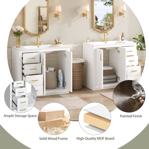 English Elm 72'' Bathroom Vanity With Ceramic Sink - Elegant Solid Wood Freestanding Set With Ample Storage & Soft-Close Doors N710SS00015K
