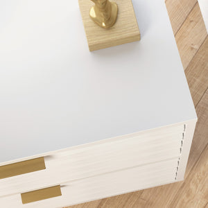 English Elm Side Table - Elegant White Finish With 2 Drawers For Storage, Perfect For Any Room Décor Style B356P367935-GIGA