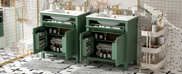 English Elm 60" Modern Bathroom Vanity Set with Double Ceramic Sinks, Soft-Close Doors, Flip Drawer & Storage Green N729P000002F