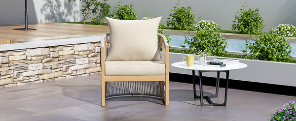 English Elm Christopher Knight Home® - Modern Beige Curved Aluminum Lounge Chair with Rope-Weave, Weatherproof Cushions for Patio Comfort N767P237033B