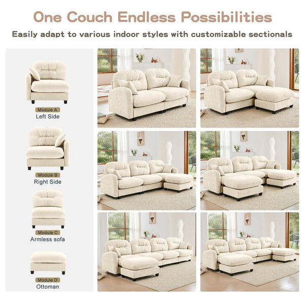 English Elm Loveseat Modular Cloud Sectional Sofa with Tufted Chenille Backrest, Ergonomic High-Density Comfort, Durable Wood Base Beige W714S01364