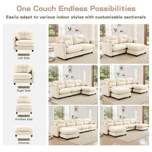 English Elm Modular U-Shaped Sectional Couch With Ottoman, Premium Chenille, Tufted Backrest, 2 Pillows, Beige W714S01369