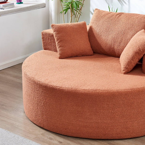 English Elm 55"l Teddy Fleece Round Chaise Chair Plush Foam Seating for Modern Living Rooms Orange W1669P368393
