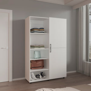 English Elm Wardrobe Spacious 72.4" H Two-Door Engineered Wood Closet with Five Shelves, Six Legs, Modern Appeal White 40.94 L x 29.13 W x 5.51 H B097S00204