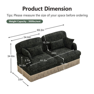 English Elm Comfy Chenille Leopard Print Loveseat with Tassel Trim Modular Sectional for Living Room Green Black W5656S00028