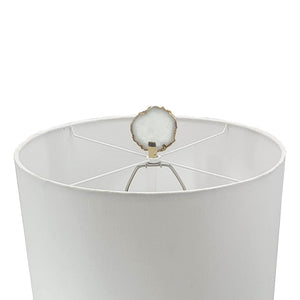 English Elm D14x29.5" Smoke Agate Slice Marble Base Lamp with White Drum Shade & Agate Finial — Elegant Natural Accent W2078P395552