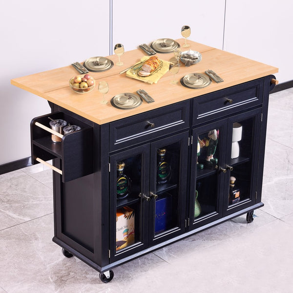 English Elm Movable Kitchen Island Cart with Drop Leaf, Power Outlet, Locking Wheels, 2 Drawers & Spice Rack W2565P359229