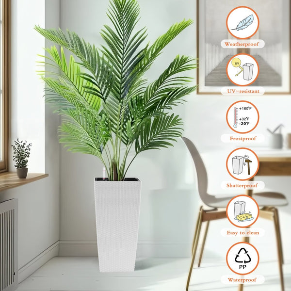 English Elm Pack of 2 Tall Square Faux Rattan Outdoor Planters with Self Watering System White W3213P325418