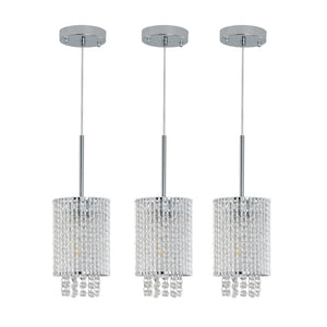 English Elm 5" Modern Crystal Pendant Light 3-Pack Adjustable Chrome Ceiling Fixture with Clear Beads, Slim Elegant Design for Kitchen Island, Dining Room, Living Room W2312P374972