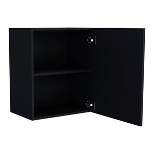 English Elm Wall Cabinet Dennard Black - Slim Wall-Mounted Kitchen Storage with 2 Spacious Shelves & Metal Handle B092P238703
