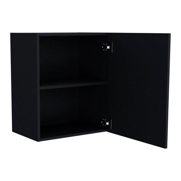 English Elm Wall Cabinet Dennard Black - Slim Wall-Mounted Kitchen Storage with 2 Spacious Shelves & Metal Handle B092P238703