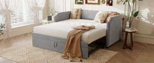 English Elm Twin Velvet Upholstered Daybed with Pop up Trundle for Guest or Kids Rooms Gray SF000197AAE