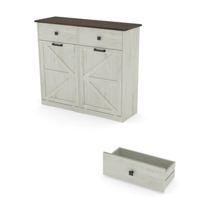 English Elm Farmhouse Barn Door Tilt-Out Trash Cabinet with Waterproof Woodgrain Top, 2 Drawers, 2x10gal Storage W2557P237960