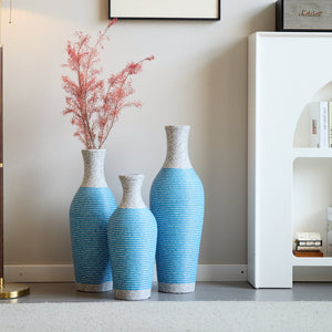 English Elm Desktop PVC Vase Set of 3 Decorative Tall Floor and Table Vases—Modern Durable Artful Accents for Home White+Blue W2796P261477