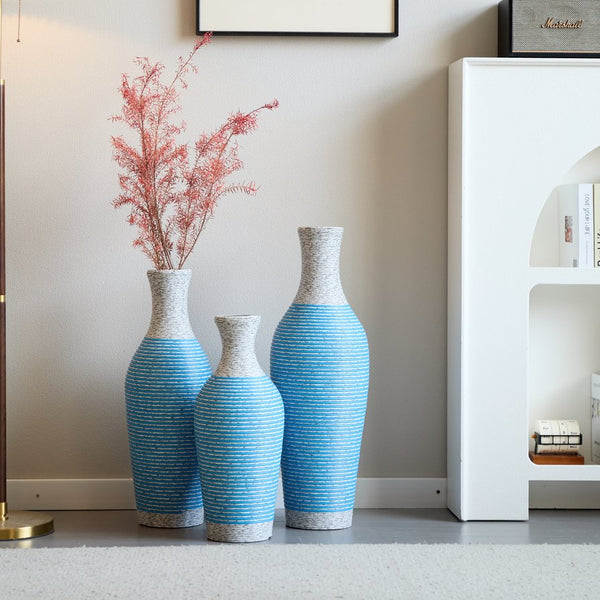 English Elm Desktop PVC Vase Set of 3 Decorative Tall Floor and Table Vases—Modern Durable Artful Accents for Home White+Blue W2796P261477