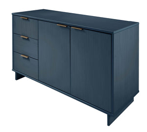 English Elm Granville 55" Sideboard with Solid Wood Ribbed Drawers, Gold Steel Handles & 3 Concealed Shelves Dark Blue B365S00117