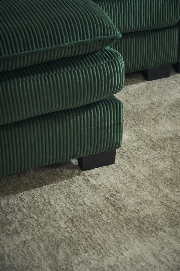English Elm Modern U Shaped 6-Seat Sectional Sofa with Ottoman and 3 Toss Pillows, Corduroy Modular Comfort and Durable Frame Green W2363S00042