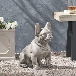 English Elm Christopher Knight Home® - DOG French Bulldog Garden Sculpture Cast Stone Outdoor Accent with Antique Wash, Durable Charm Gray 70293.00GRY