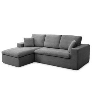 English Elm 102" Cloud Sectional Couch L-Shape Chaise Grey Corduroy Sofa — Chesterfield Tufted Design, Durable Frame, 1000 lb Capacity W1117S00121