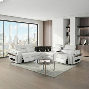 English Elm Nova Entertainment Sectional Sofa with Led Bar Fridge Console and Bluetooth Speaker White B009S02170