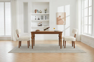 English Elm 064-Set Linen Fabric Modern Armless Dining Chairs with Curved Back & Solid Light Brown Legs for Stylish Comfort Ivory W527P292120