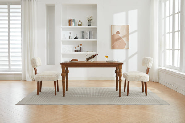 English Elm 064-Set Linen Fabric Modern Armless Dining Chairs with Curved Back & Solid Light Brown Legs for Stylish Comfort Ivory W527P292120