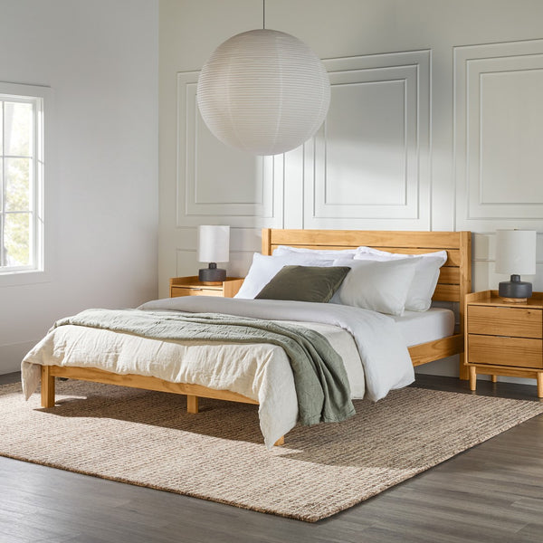 Isla Minimalist Queen Bed Frame - Sustainably Crafted Solid Pine Wood with Simple Boho Headboard