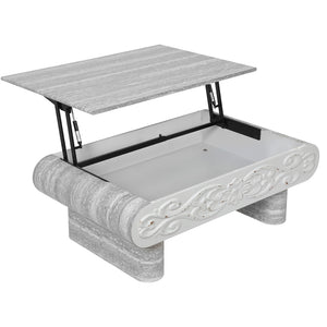 English Elm Rounded Edge Coffee Table Solid Wood Engraved Drawer Modern Living Room Storage Beige+Grey W3040P428762