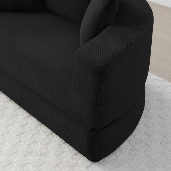 English Elm Convertible Corduroy Cloud Couch Bed with High-Density Foam, Boneless Futon Lounger for Cozy Relaxation Black W2677P388980