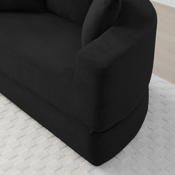 English Elm Convertible Corduroy Floor Futon Sofa Foldable Foam Lounge Bed for Any Room Black W2677P487204