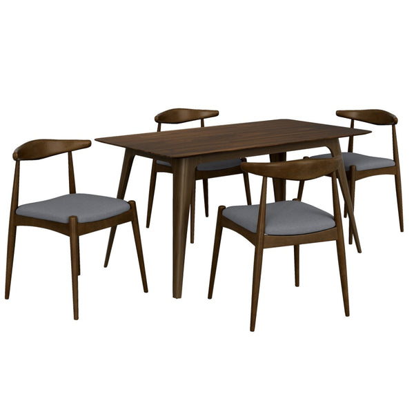 English Elm [video] 5-piece Mid-century Rubberwood Dining Set with Upholstered Chairs for Family Meals Charcoal,Walnut N759S002011F