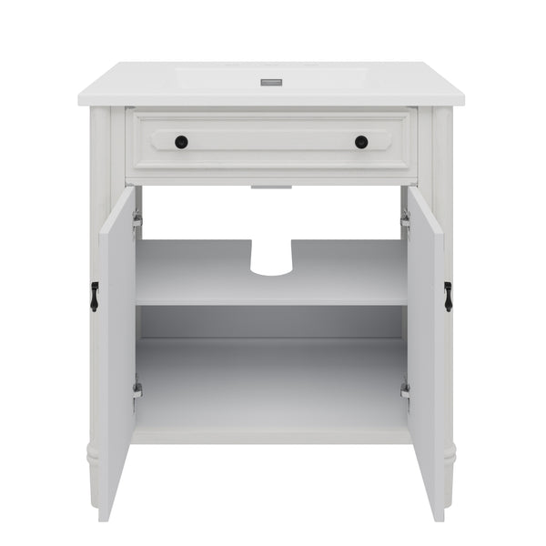 English Elm Christopher Knight Home® - 30 Inches Vintage Bathroom Vanity With Sink, Rustic Faux Aged Finish, Soft Close Doors & Storage Shelf N817P299472W