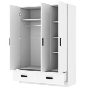 English Elm 3 Door Wardrobe Closet with Drawers, Shelves & Aluminum Rod — Durable MDF Pine, 47.2"L x 20"W x 67.7"H white GX001837AAK