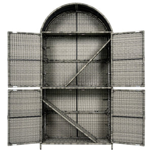 English Elm K&k Tall Arched Pe Rattan Outdoor Storage Cabinet with Adjustable Shelves and Steel Frame Grey N707P420158G