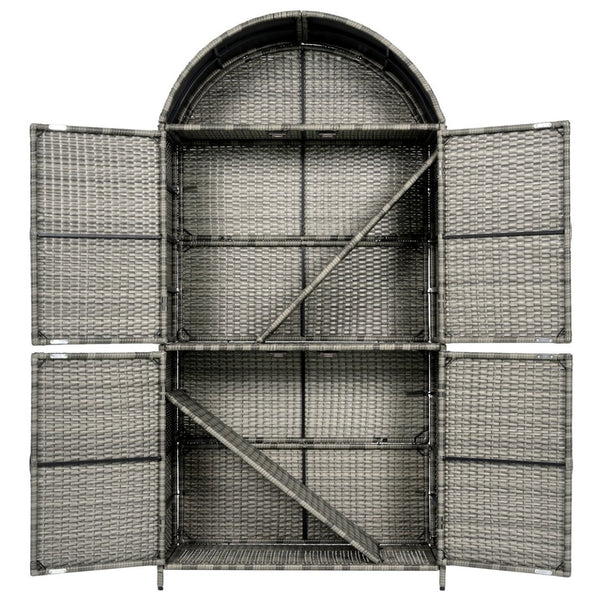 English Elm K&k Tall Arched Pe Rattan Outdoor Storage Cabinet with Adjustable Shelves and Steel Frame Grey N707P420158G
