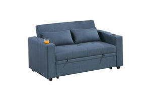 English Elm Modern Linen Convertible Sleeper Sofa with Usb Ports Cup Holders and Pull Out Bed B011S02178