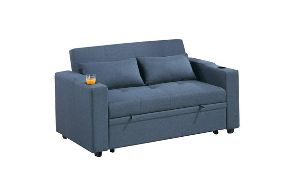 English Elm Modern Linen Convertible Sleeper Sofa with Usb Ports Cup Holders and Pull Out Bed B011S02178