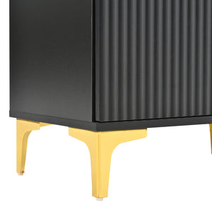 English Elm ON-TREND Modern Luxury Hall Tree with Cushioned Bench, Fluted Doors, 8 Gold Hooks & Adjustable Shelf Black N721P192814B