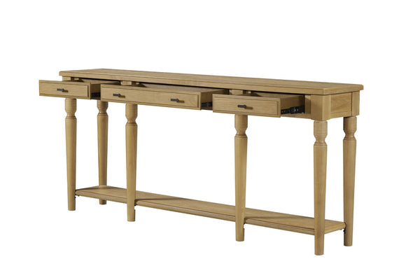 English Elm Console Table Hickory Veneer with Drawers Open Shelf Classic Turned Leg Foyer Piece Tan B2699P443221