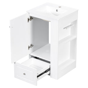 English Elm 20" Freestanding Bathroom Vanity Mdf Cabinet Ceramic Sink Open Shelves Powder Room White N725P364210K