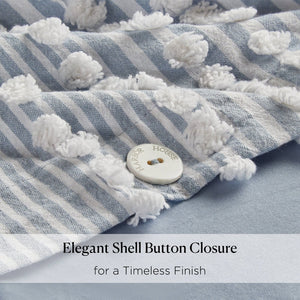English Elm 3-piece Cotton Yarn Dyed Duvet Cover Set with Jacquard Pompom Stripe Bedding Blue B035P482896